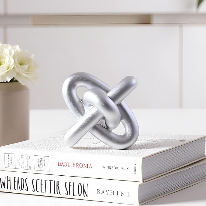 XMGZQ Silver Knot Decor for Coffee Table Book,Chain Link Decor for Bookshelf Entry Table TV Stand,Jax Knot Sculpture for Home Living Room,Object Decoracions para sala,adornos para sala Modernos