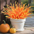 Artificial Fake Plants Flowers for Outdoors Fall Decor, 10 Bundles Fall Leaves Faux Lavender Flowers for Autumn Decoration, Fake Shrubs UV Resistant Planter for Garden Porch Balcony Home Patio Yard