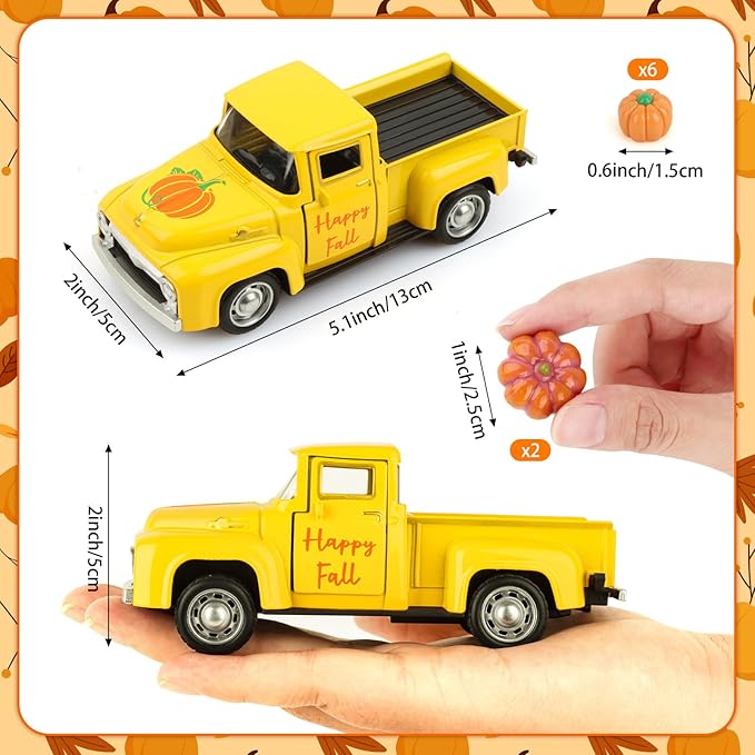 Fall Pumpkin Truck Decor Vintage Metal Truck with Pumpkins Ornament Cute Autumn Harvest Farmhouse Tabletop Tiered Tray Decoration for Thanksgiving Party Home Kitchen Office Tiered Tray Supplies