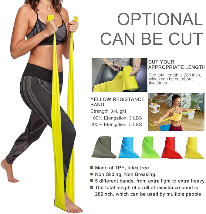 Resistance Bands Professional Bulk Rolls. Elastic Physical Therapy Band. Resistance Bands Elastic Exercise Bands for Recovery, Physical Therapy, Yoga, Pilates, Rehab,Fitness