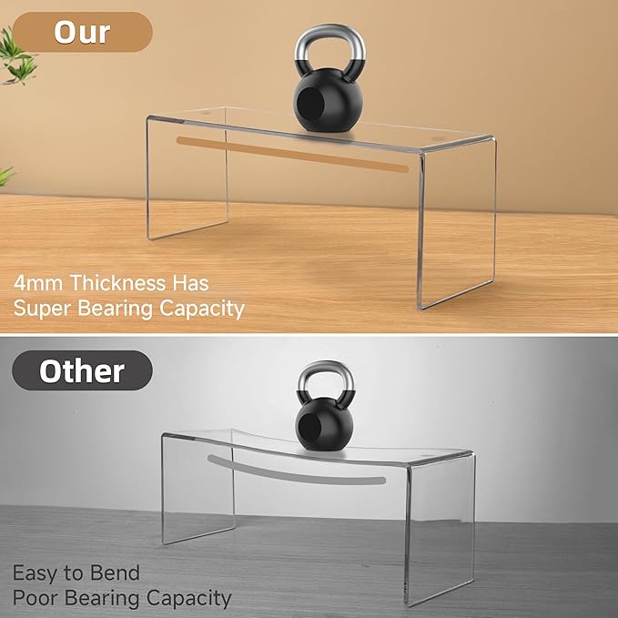 Aminigram 12 Pack Large Acrylic Risers Display Stands,Perfume Organizer Stand, Clear Acrylic Shelf for Show Decor Display, Toys, Cupcake and More(12.4 x 4 x 4.6 inches)