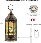 Christmas Snow Globe Lantern Lighted Holiday Village Church with Music& Timer, USB Lined/Battery Operated Lighted Lantern for Christmas Festival Decoration Gifts