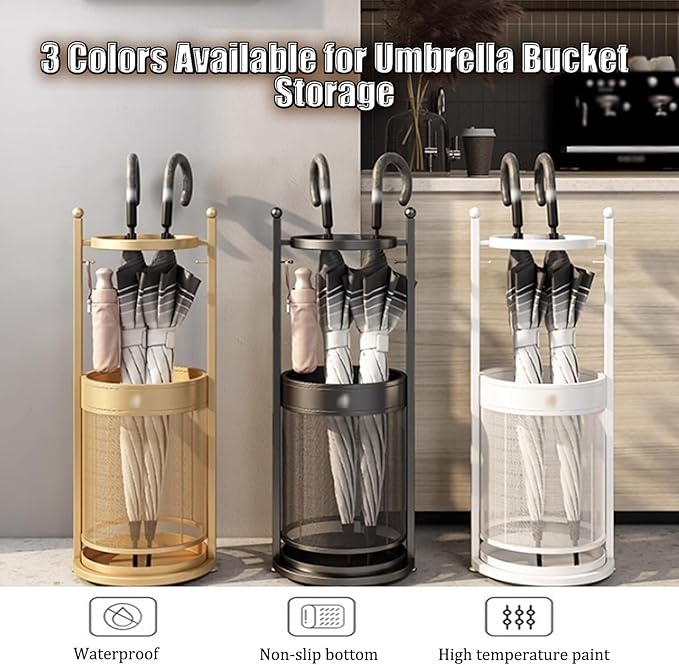 Commercial Metal Umbrella Stand Holder Indoor Large-Capacity Umbrella Stand Racks with Removable Drip Tray Entrance Umbrellas Organizer Freestanding Umbrella Basket for Home Office Entryway.(White)