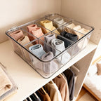 Sock Underwear Dresser Drawer Organizer with Dividers, Clear 8 Grids Plastic Storage Box Bin with Lid, Small Parts Bead Container for Jewelry Earring Scarves Ties Bras Crafts Fishing Tackle