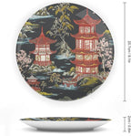 Chinoiserie Charcoal Coral Pagoda Asian Plates Ceramic, Personalized Handmade Decorative Plate for Kitchen Display Housewarming Gifts Decor, with 1 Display Stand Art Decorations for Household Table