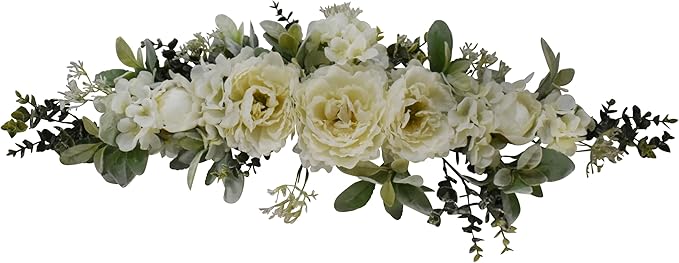 V-max 28"" Peony Lamb's Ear Boxwood Swag, Cream, CYX230215