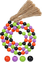 Equsion Seasonal Wooden Bead Garland with Tassels, 3.3 ft Holiday Vintage Boho Bead Garland Easter Tray Decoration, Vase Wall Room Art Birthday Party Decoration(Halloween Colors)