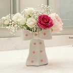 White Bow Vase, White and Pink Flower Vase for Home Decor, Ceramic Vases for Boho Style, Large Cute Vases for Ideal Shelf Decor/Table/Living Room. (Pink 3, Large)