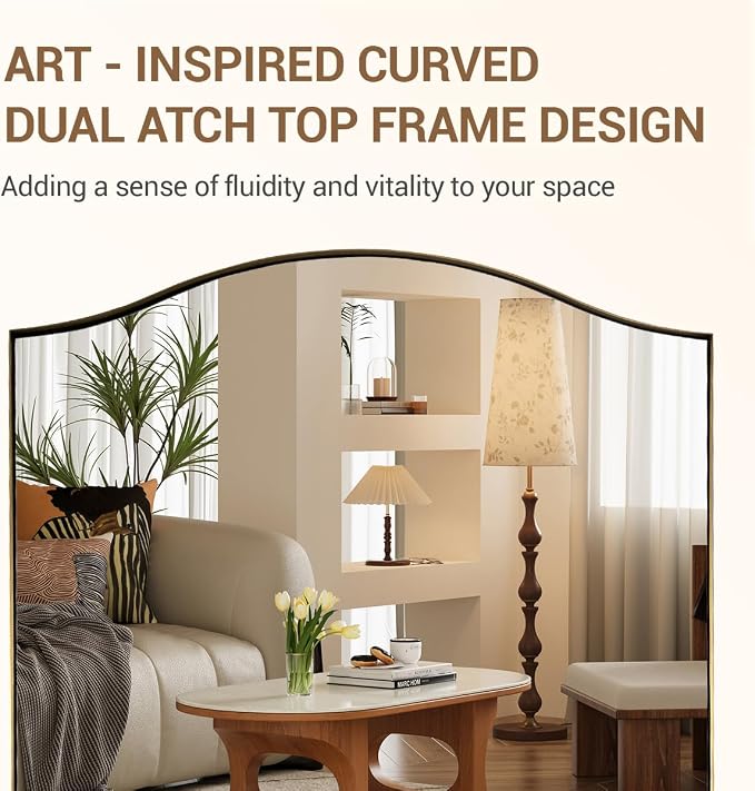 ANDY STAR Scalloped Bathroom Mirror，24"x32" Gold Rectangle Wall Mirror with Curved Edge Stainless Steel Metal Frame, Brass Vanity Wall-Mounted Mirror for Bathroom, Entryway