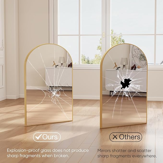 DUMOS Gold Metal Arch Vanity Rounded Rectangle Bathroom Mirrors for Over Sink Wall, 27x38 Inch Large Matte Mirror, Modern Decorative for Restroom, Farmhouse