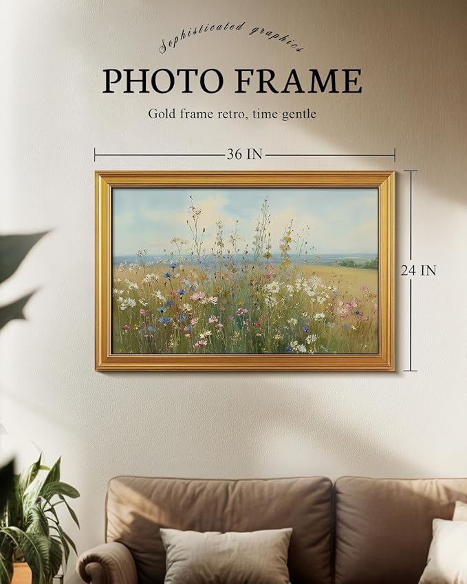 VIYYIEA Vintage Large Framed Wall Art for Living Room, Landscape Canvas Prints Home Decor, Oil Painting Picture, Bedroom Wall Decor Gifts for Friends or Family -【Summer Whispers】-(36L x 24W)