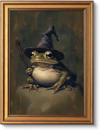 VIYYIEA Vintage Gold Framed Wall Art for Living Room,【Wizard Frog】-(16L x 12W)