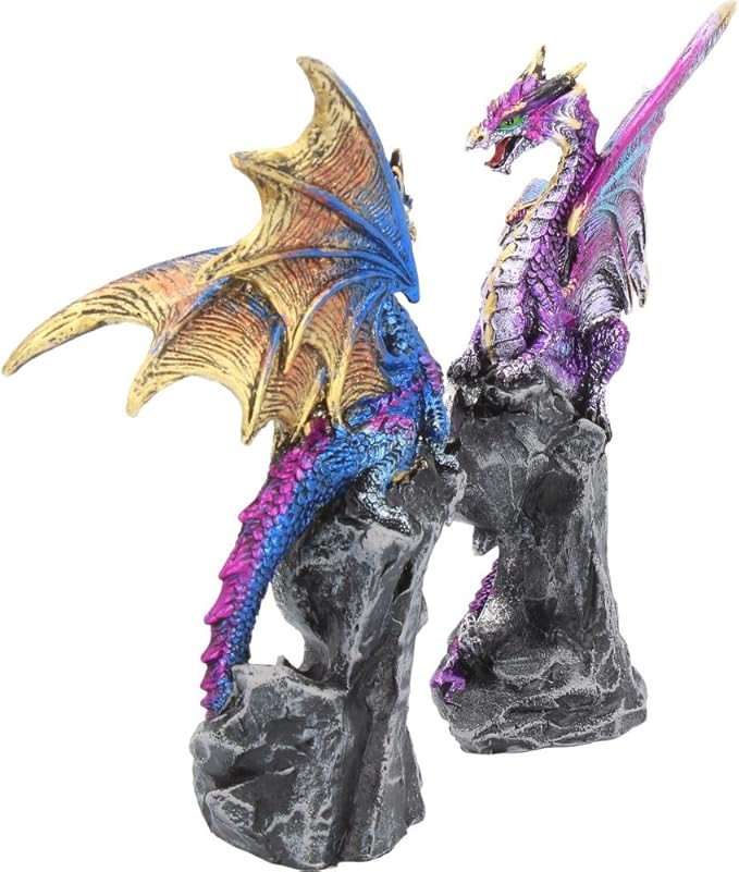 Nemesis Now Realm Protectors Dragon Figurines, Set of Two, Hand-Painted Resin, Fantasy Crystal Ornaments Collectible Decor, 15cm
