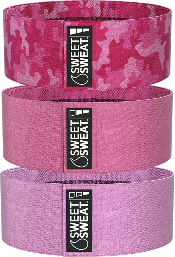 Sweet Sweat Hip Bands with 3 Levels of Resistance | Non-Slip Fabric Booty Bands for Squats & Lunges | Includes Free Mesh Carrying Bag