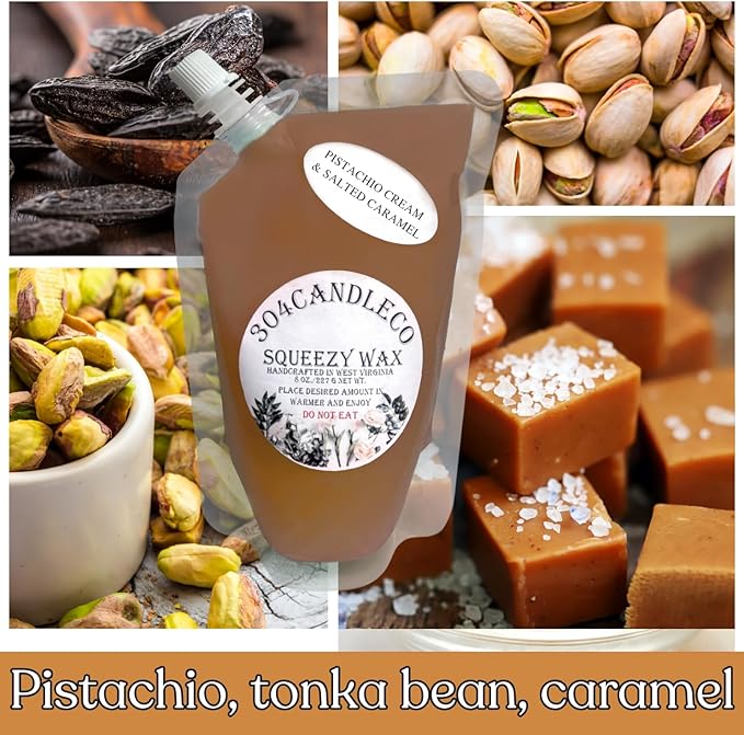 304CandleCo Large Squeeze Soy Wax Melt - 50 SCENTS! - Highly Fragrant & Hand-Crafted - Easy Mix & Match - American Made - Perfect for Wax Warmers (8oz, Pistachio Cream & Salted Caramel)