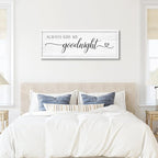 Always Kiss Me Goodnight Wall Sign Above Bed 41.3''×15'' Large Farmhouse Wall Decor for Bedroom Couples Room Decor Framed Wood Wall Art Rustic Master Bedroom Wall Decoration (white frame)