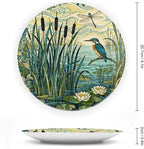 Custom Gifts Ceramic Decorative Plate, William Morris Forest Plants, Birds And Lotus Flowers Hand-Painted Ceramic Decorative Plates Household Unique Art with Stand, Modern Decor for Farmhouse Office