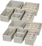 12 Pack Foldable Drawer Organizer Dividers Cloth Storage Box Closet Dresser Organizer Cube Fabric Containers Basket Bins for Underwear Bras Socks Panties Lingeries Nursery Baby Clothes Gray