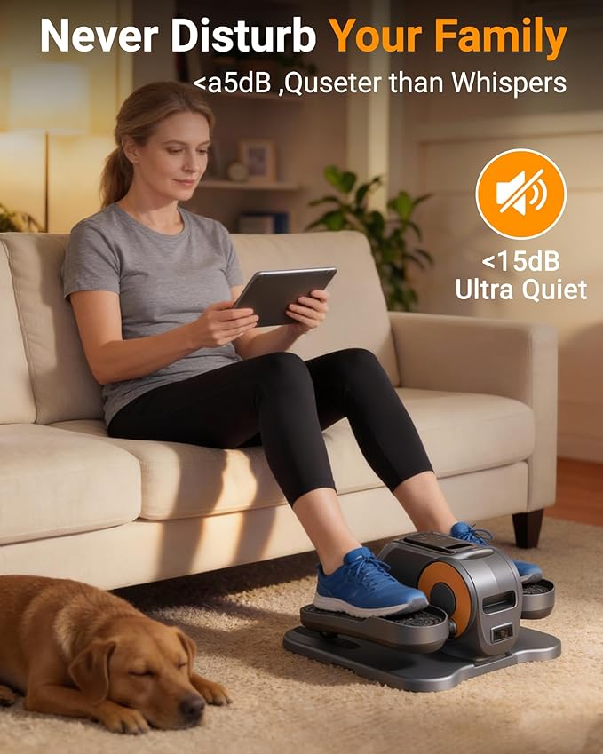 Adjustable Under-Desk Foot Stool Machine Quiet Under Desk Elliptical for Leg Exerciser for Seniors & Office, Portable Pedal (Gray)