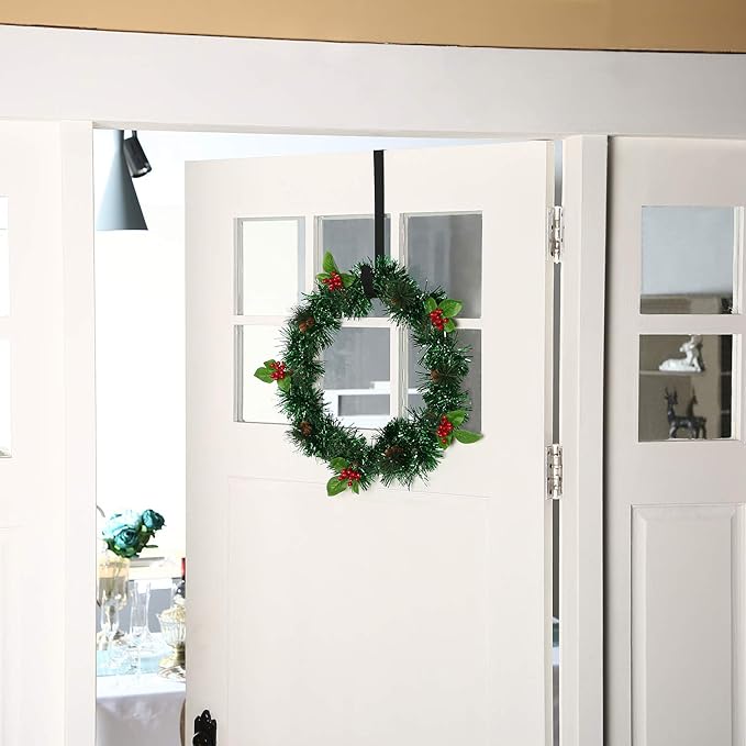 Zhehao 3 Pieces Christmas Decor Metal Wreath Hangers Over The Door Light Handy Wreath Hanger Hanging Hook (15 Inch, Black)