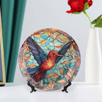 Colorful Stained Glass Design Hummingbird Decorative Plates Home Decor Ceramic Plates, Dinner Plates Display for Kitchen, Hallway Console Side Table, Presents for Hummingbird Lovers, 8 Inch