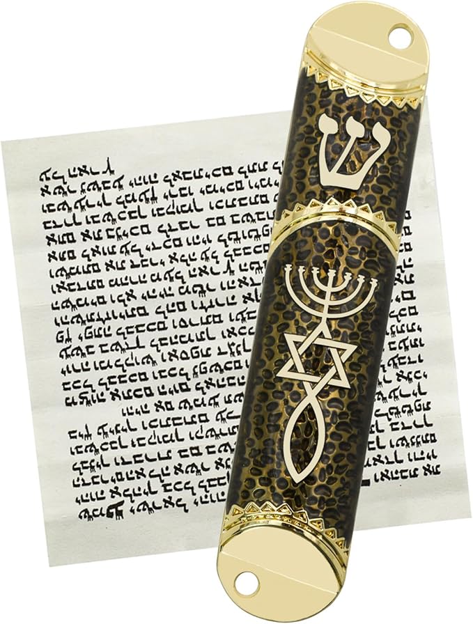 Mezuzah with Scroll for Door, Metal Mezuzah Case with Messianic Seal for Hebrew Home Blessing, Jewish Gifts, Jewish House Warming Decor, Christmas, Easter (Black)