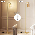 Ziisee Floor Lamps for Living Room - Gold Standing Lamp with Amber Glass Shade, Modern Floor Lamp with LED Bulbs, Bright Industrial Floor Lamp for Bedroom, Farmhouse Tall Lamp for Office