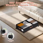 Under Bed Storage with Wheels - Rolling Underbed Containers with PVC Clear Lid & Dividers, 600D Oxford Fabric, PU Leather Handles, Adjustable Magic Tape Partition, XXL 66L (1, Black)