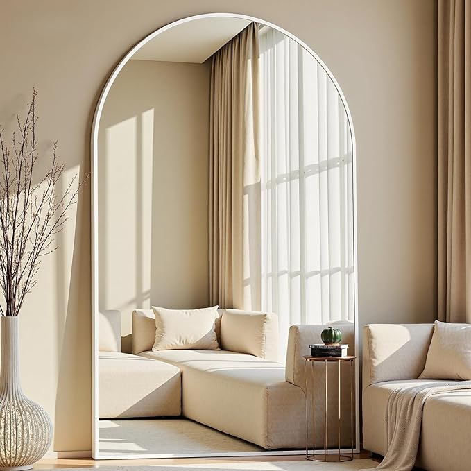 Dewfig Arched Full Length Mirror, 78"x38" Large Floor Mirror with Stand, Oversized Full Body Mirrors for Leaning or Hanging, Wall Mounted Mirrors for Bedroom, Living Room,Dressing Room, White