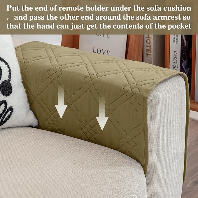 Couch Armrest Organizer Remote Control Holder Bedside Caddy with 6 Pockets, Non-Slip Armchair Caddy Sofa Armrest Organizer for Tv Remote Control, Magazine, Cell Phone, Dark Khaki