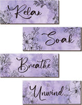 ONIZHITY 4-Piece Purple Floral Wall Art - Wooden Decor with Relax Soak Unwind Breathe Positive Hanging Art for Women's Bedroom & Living Room (10x4 Inches)