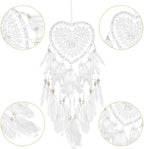 Dream Catcher,Lovely Heart Shape Dreamcatcher Handmade Lace Dream Catcher Feather Bead Wall Hanging Boho Woven Art Ornament Gift Craft Dreamcatcher Wind Chimes for Home Children Bedroom Decor (White)