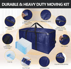 Extra Large Storage Bags Set Heavy Duty Moving Totes With Backpack Straps – Strong Handles & Zippers, (Blue, 12 Park-2 Moving bag & 10 Vacuum Seal Bags)