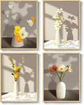 Framed Botanical Floral Wall Art, 4 Piece Yellow Flower Canvas Painting Prints Artwork for Walls, Modern Elegant Pictures for Living Room Bedroom Kitchen Hallway Dining Room Home Decor, 12x16 Inch