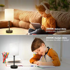 Bedside Table lamp for Bedroom Set of 2 - 3 Color Temperatures Small Lamps with USB C and A Ports, Pull Chain Table Lamps with AC Outlet, White Nightstand Lamps with Black Metal Base for Kids Reading