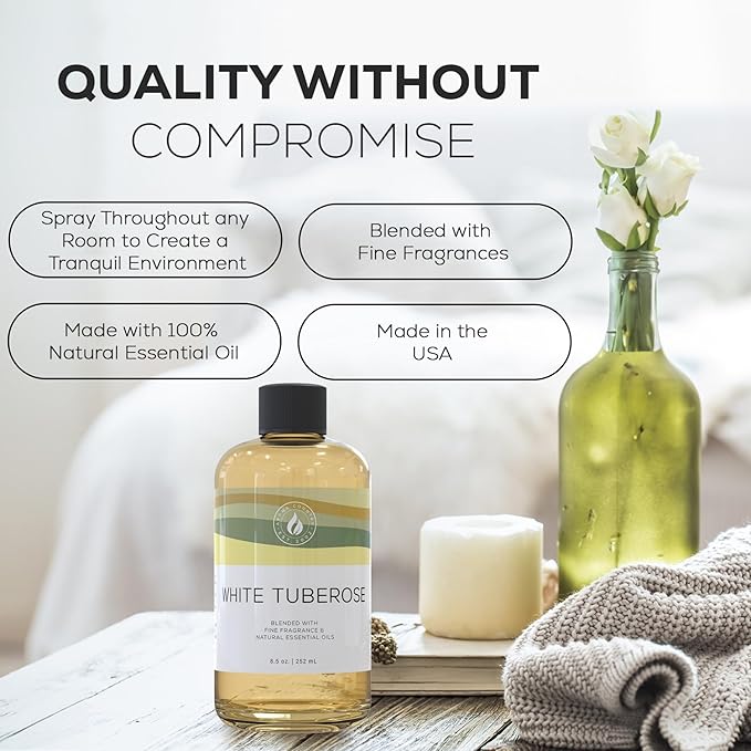 Aroma Country White Tuberose Luxury Diffuser Oil Refill & Fragrant Room Spray for Reed Diffusers, Electric Machines, and Oil Warmers (8.5 Fl. oz)
