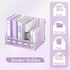 SUPEASY Desk Organizers Metal Desk Magazine File Holder with 5 Vertical Compartments Rack File Organizer for Office Desktop, Classroom, Home Workspace, Purple Plus