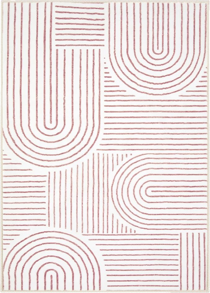Lahome Abstract Washable Rugs, 4x6 Pink Rug for Bedroom Nursery Soft Non Slip Modern Living Room Rug, Ultra-Thin Non-Shedding Throw Carpet for Entryway Kitchen Office(4'x6',Pink/White)