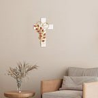 Wooden Wall Cross with Iron Heart Leaf Decorated with Hook and Base Hanging Wall Or Table Cross with Matthew 28:20 For Church Home Room Decoration (White)