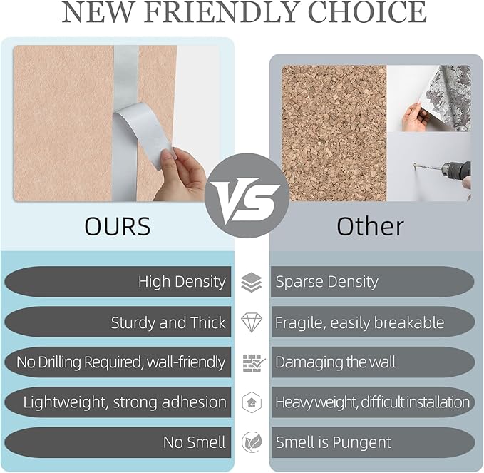 Large Felt Cork Board Alternative - 36" x 24" Bulletin Board with 30 Pushpins, 6 Pack Adhesive Cork Board, Sound Absorbing Fabric Wall Tiles, for Office Home Music Class, Cinnamon