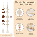 Wooden Moon Phase Wall Hanging, Celestial Bedroom Decor Aesthetic Boho for Home (Beige)