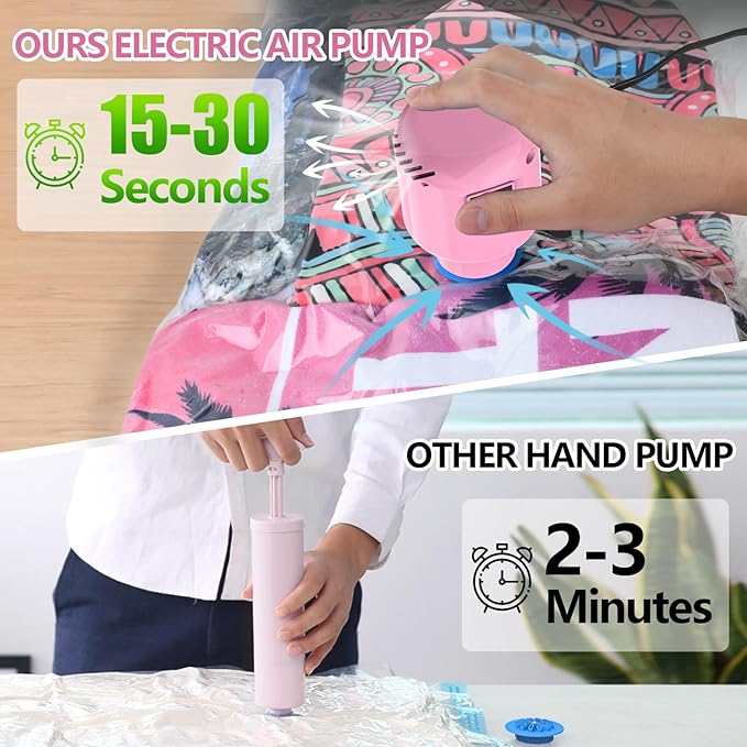 15 Pack Vacuum Storage Bags with Electric Pump, Travel (3 Jumbo, 3 Large, 3 Medium, 3 Small, 3 Roll Up Bags) Vacuum Seal Bags for Clothes, Bedding,Blankets,Space Saver Vacuum Storage Bags