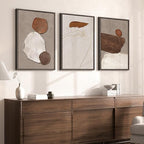 Large Framed Neutral Abstract Wall Art, 3 Piece Rustic Beige and Brown Canvas Prints Paintings Artwork for Walls, Minimalist Stone Pictures for Living Room Hallway Stair Office Wall Decor 20x30 In
