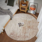 Ghouse Faux Rabbit Fur Round Rug 8ft Light Brown Beige Round Rugs for Bedroom Decor Fluffy Area Rugs for Living Room, no-Shedding Carpet Sheepskin Washable Rug Rome Decor