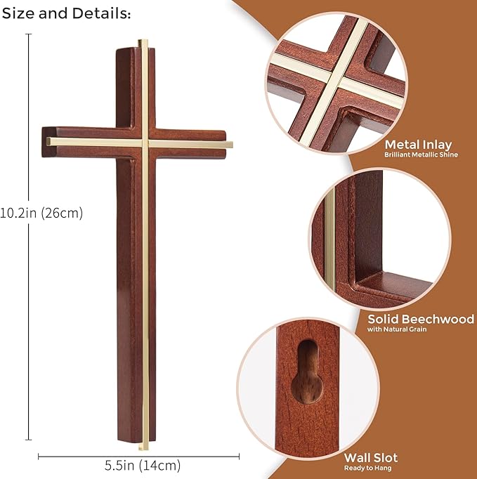 ACHIBANG 10" Wooden Cross for Wall, Modern Minimalist Wall Cross for Home Decor and Blessing, Catholic Gifts