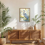 Framed Blue Heron Wall Art, Watercolor Sea Bird Pictures Wall Decor, Coastal Nature Wildlife Animal Paintings Canvas Prints for Living Room Bedroom Bathroom Office Home Decor 16x24 inch