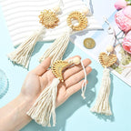LiQunSweet Handmade Rattan Weave Cotton Rope Tassel, 4Pcs, 25x4.5cm, for Bag Charms, Keychains, Home Decor & Craft Projects