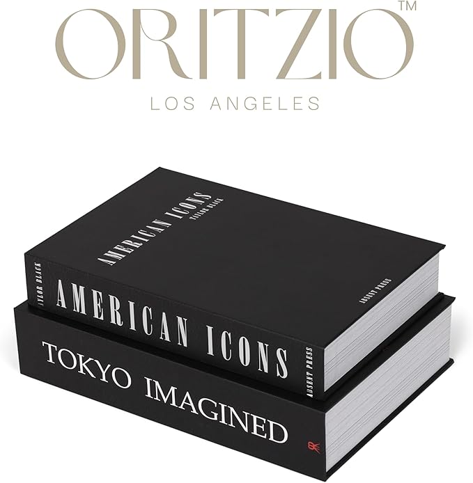 ORITZIO Oversized Set of 9 Faux Books with Hidden Storage (Black), Fashion Books, Coffee Table Accessory, Bookshelf Decor, Home Staging