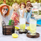 6Pcs Wooden Coasters for Drink-Acacia Wood Drink Coasters Set with Holder for Coffee Table Decor,Modern Cup Coaster for Kitchen Accessories Cute Beer Bar Decorative Rustic Outdoor Coasters