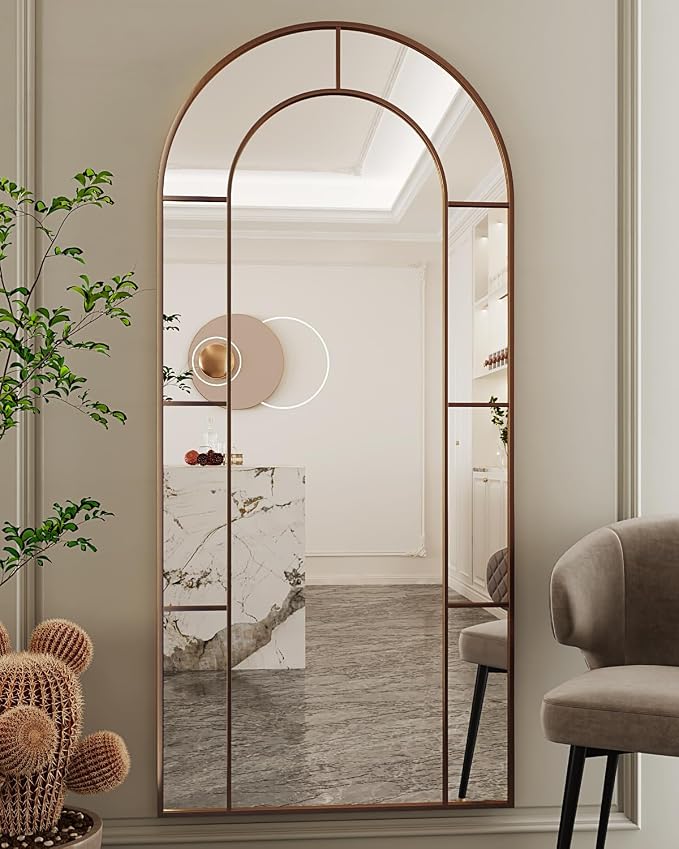 Antok 71" x 32" Full Length Mirror, Floor Mirror Arched Window Decorative Mirror, Metal Framed Decor Farmhouse Floor Mirrors Art Pane Mirrors Wall Decor for Bedroom, Living Room, Entryway Black